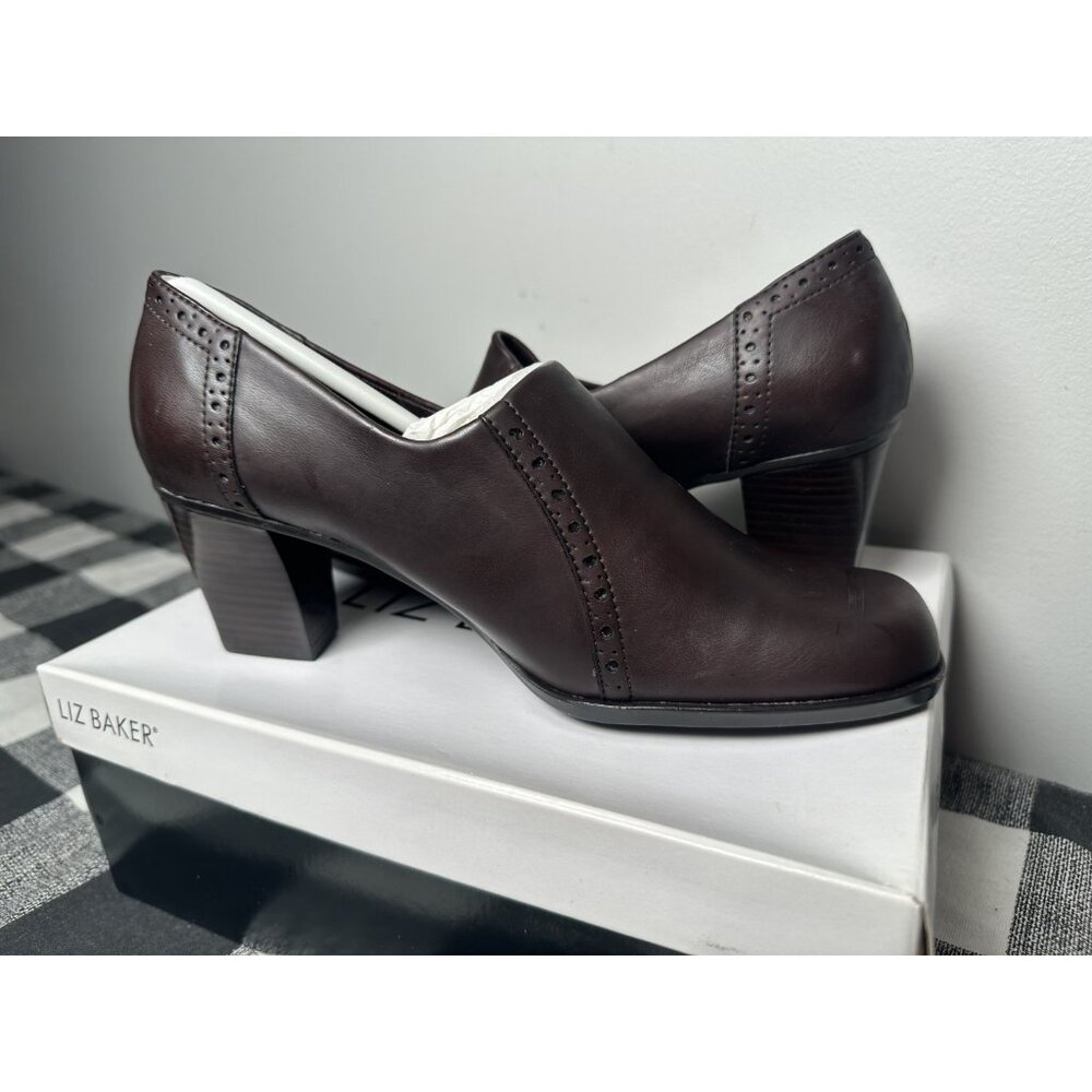 New Liz Baker Shoes Womens 8 M Slip On Pumps‎ Brown Heels Rounded Square Toe